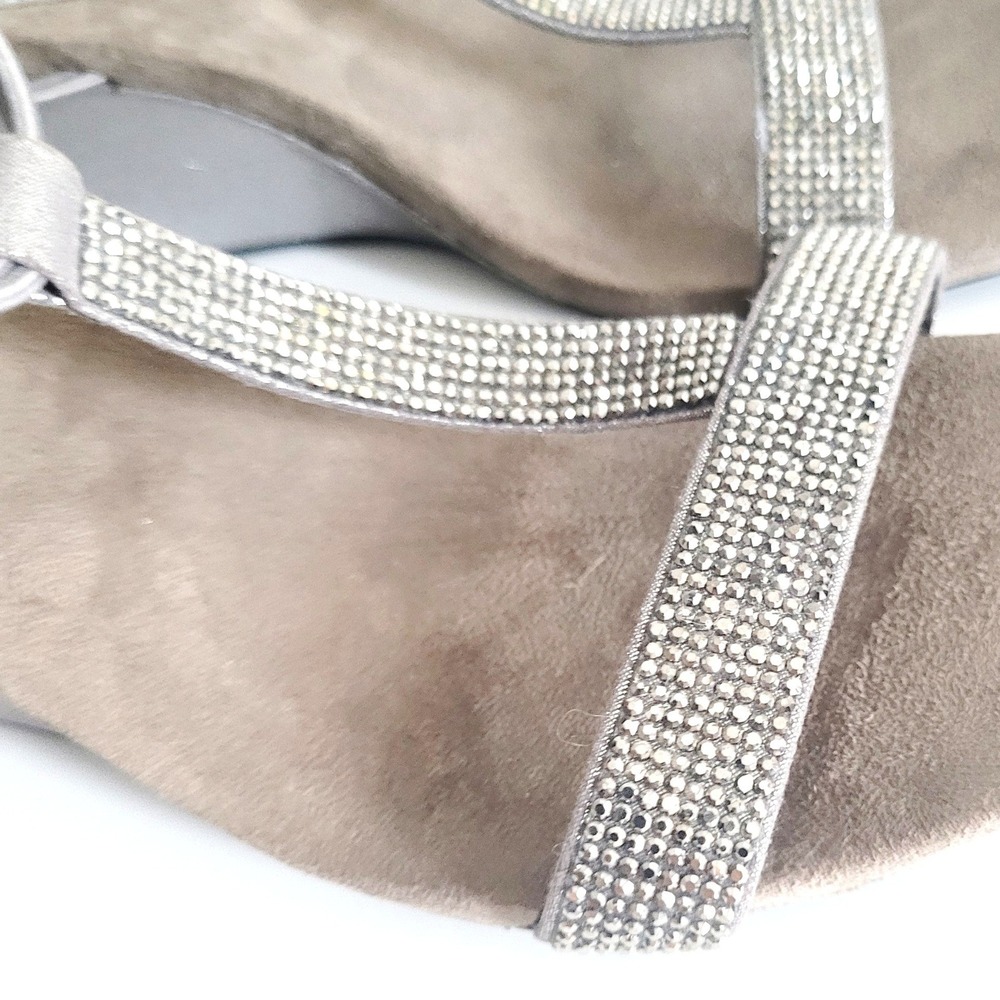 Style & Co Mulan Embellished Wedge Sandals 9M Silver Grey Rhinestone T-strap Y2K - Picture 15 of 17